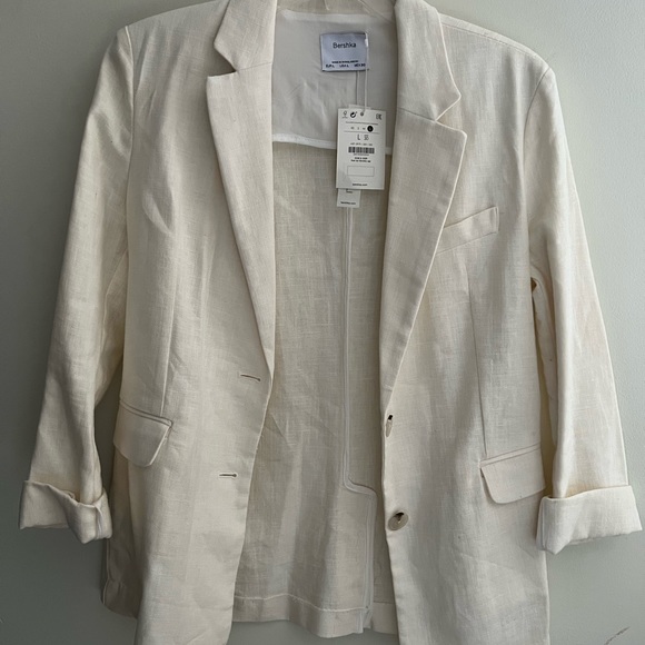 Bershka Linen Blend Off-White Blazer Size Large - Picture 2 of 9